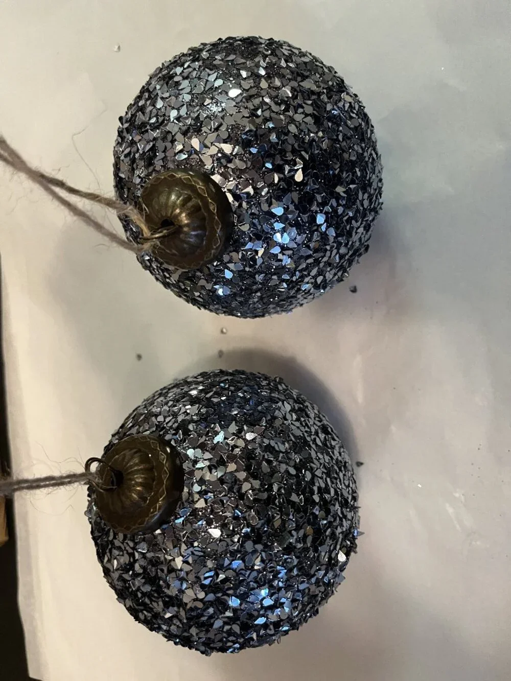 Pottery Barn Set of 4 German Glitter Round Blue Christmas Tree Ornaments